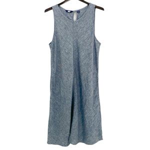 Lands End Sleeveless Knee Length Blue Linen Swing Dress